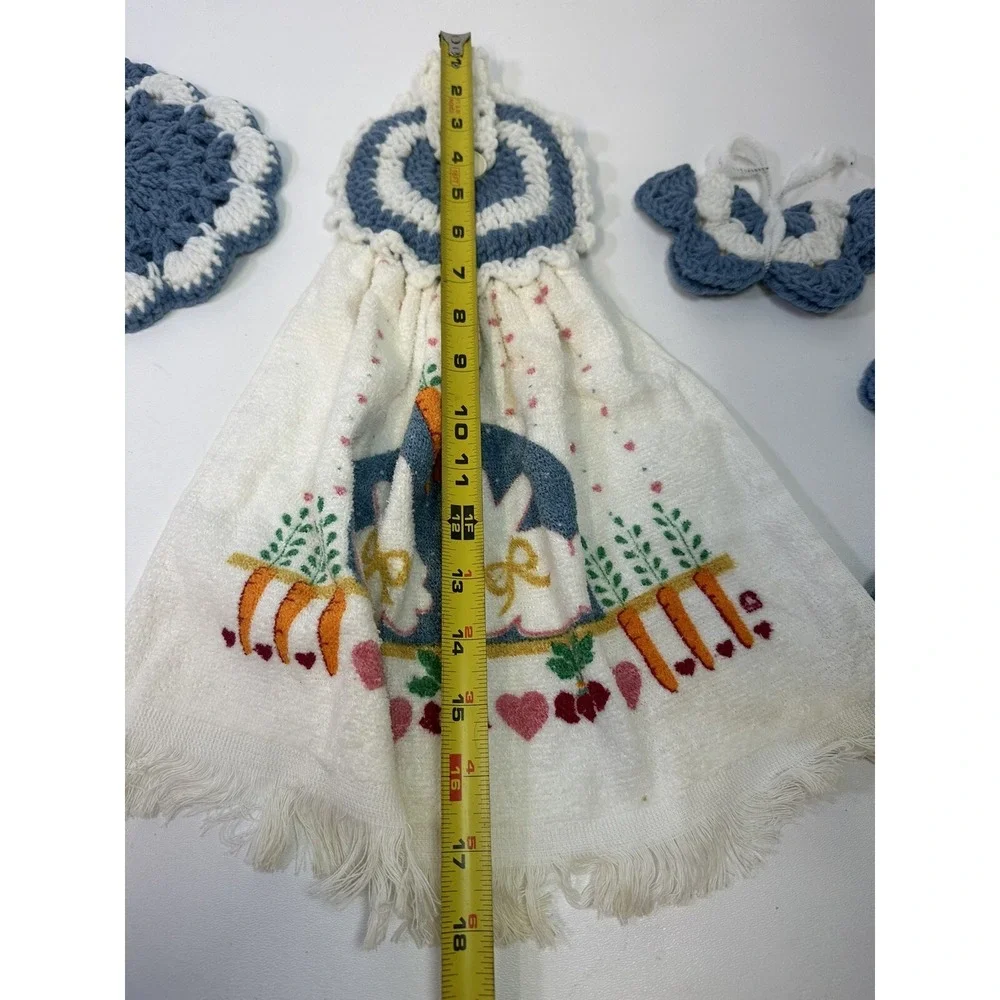 VTG Lot 6 Crochet Doily Towel Butterfly Bunny‎ Easter Cottage Core Handmade